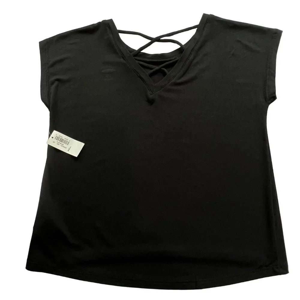 Old Navy Luxe Top Short Sleeve Lattice Back‎ Black Jack Girl’s XS